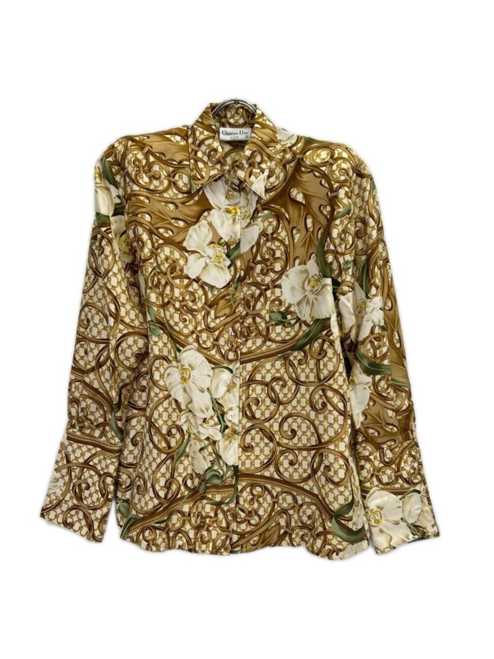 Dior Gold Silk 100 CD Button Botanical Design Shirt